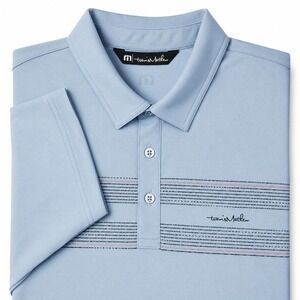 TravisMathew Polo Shirt Mens Medium Blue Striped Short Sleeve Performance Golf
